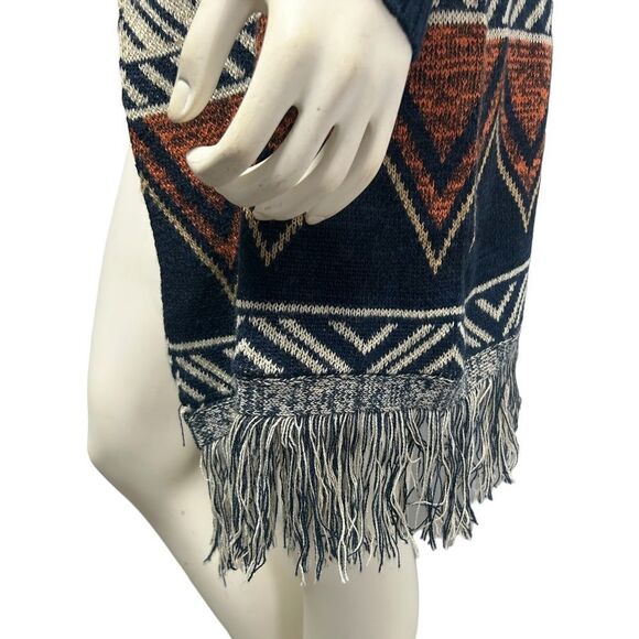 Signature Blue & Orange Cardigan Sweater Fringe Bottom Fall Autumn Tribal Cute - Picture 3 of 7
